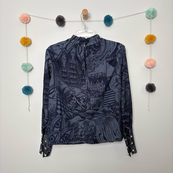 Scotch & Soda Blue Cosmic Graphic Fitted Button Shirt Blouse - Picture 7 of 12